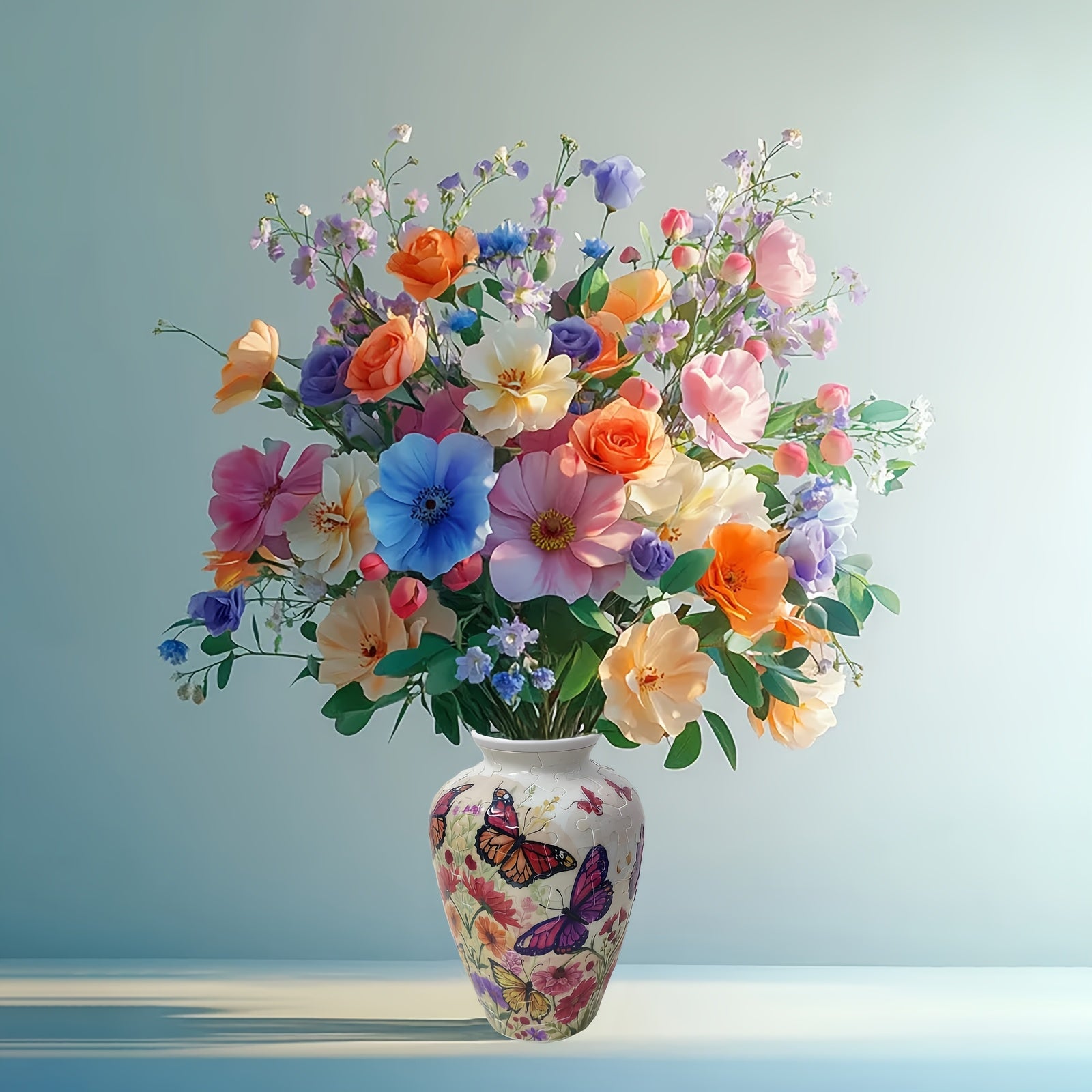 3D Puzzle Vase 120pcs Blocks Butterfly Flower Home/Office Decor Gift