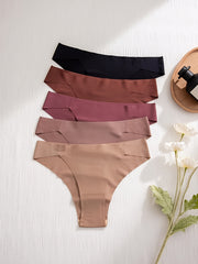 5 Seamless Solid Thongs Soft Comfy Stretchy Intimates Panties Women's Lingerie