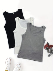 Solid Crew Neck Tank Top 3 Pack Women's Sleeveless Tank Top