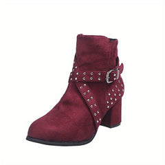 Studded Side Zipper Chunky Heel Ankle Boots