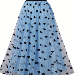 Layered Heart Mesh Elastic Waist A line Skirt