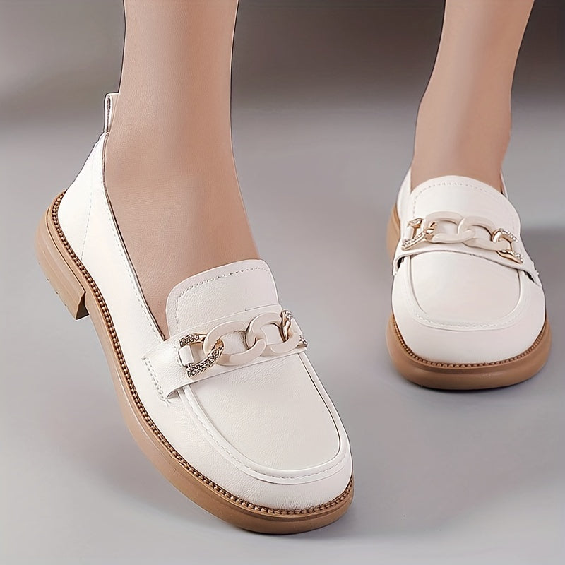 Women's Chain Loafers Round Toe Slip-On Shoes