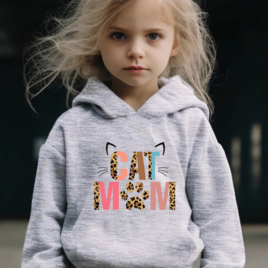 Cat Paw Pattern Long Sleeve Hooded Sweatshirt Girls Comfy Hoodies Pullover