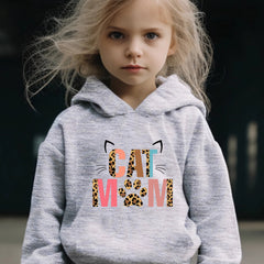 Cat Paw Pattern Long Sleeve Hooded Sweatshirt Girls Comfy Hoodies Pullover