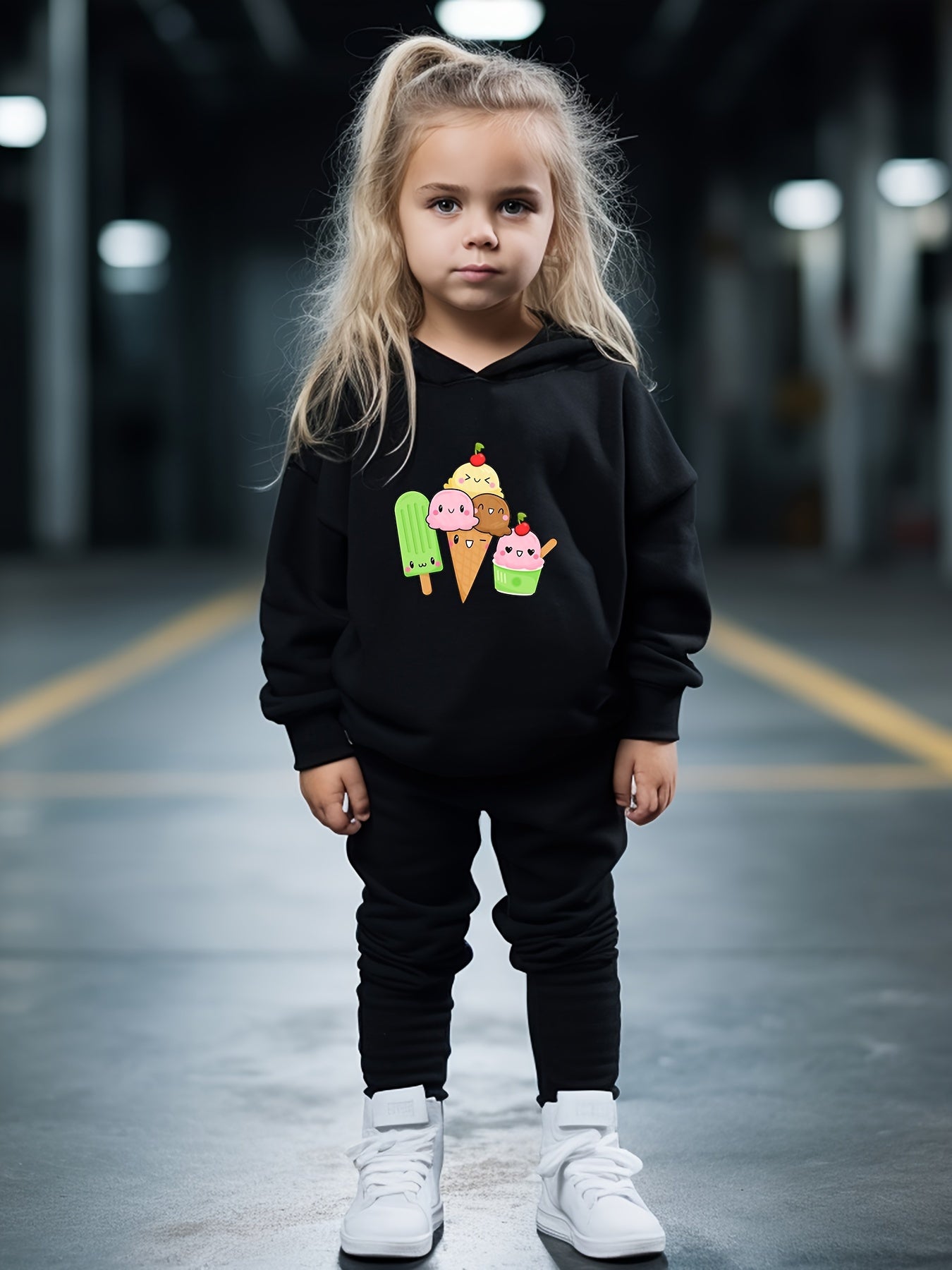 OERYUI Cartoon Ice Cream Print Hooded Pullover Pants Set For Sports Spring Fall