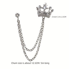 Men's Crown Brooch Rhinestone Tassel Chain Pin For Suit Shirt Backpacks Jackets