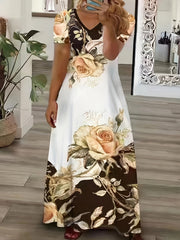 Floral Print V Neck Maxi Dress, Plus Size