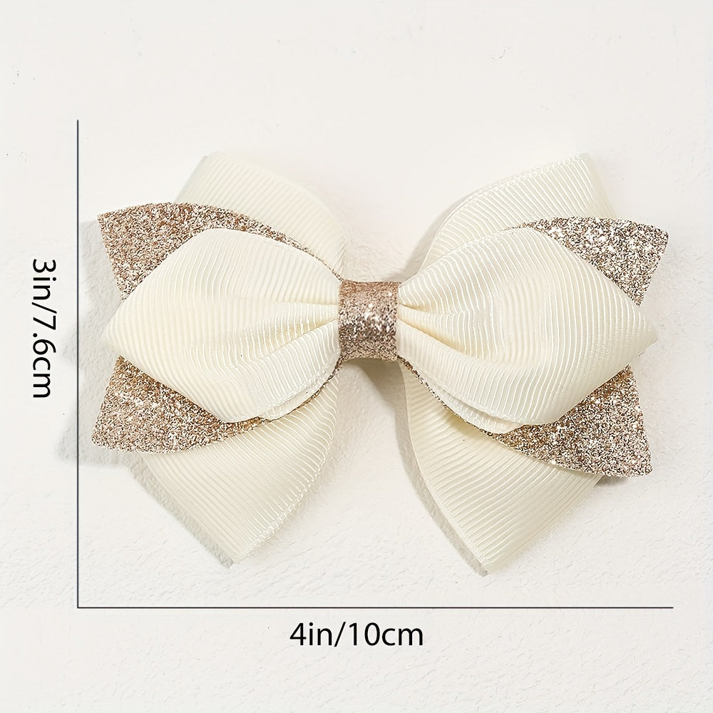 Glitter Ribbon Hair Bows Set - Princess Hair Accessories for Girls' Parties