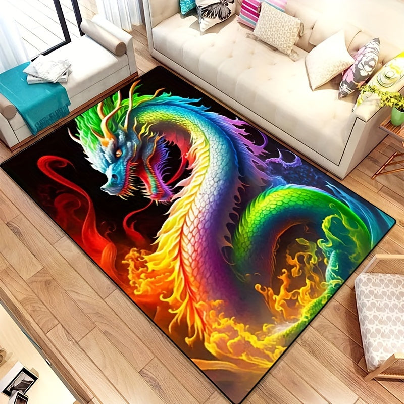 Colorful Dragon Printed Carpet Large Area Rug Soft Mat Non-slip Doormat