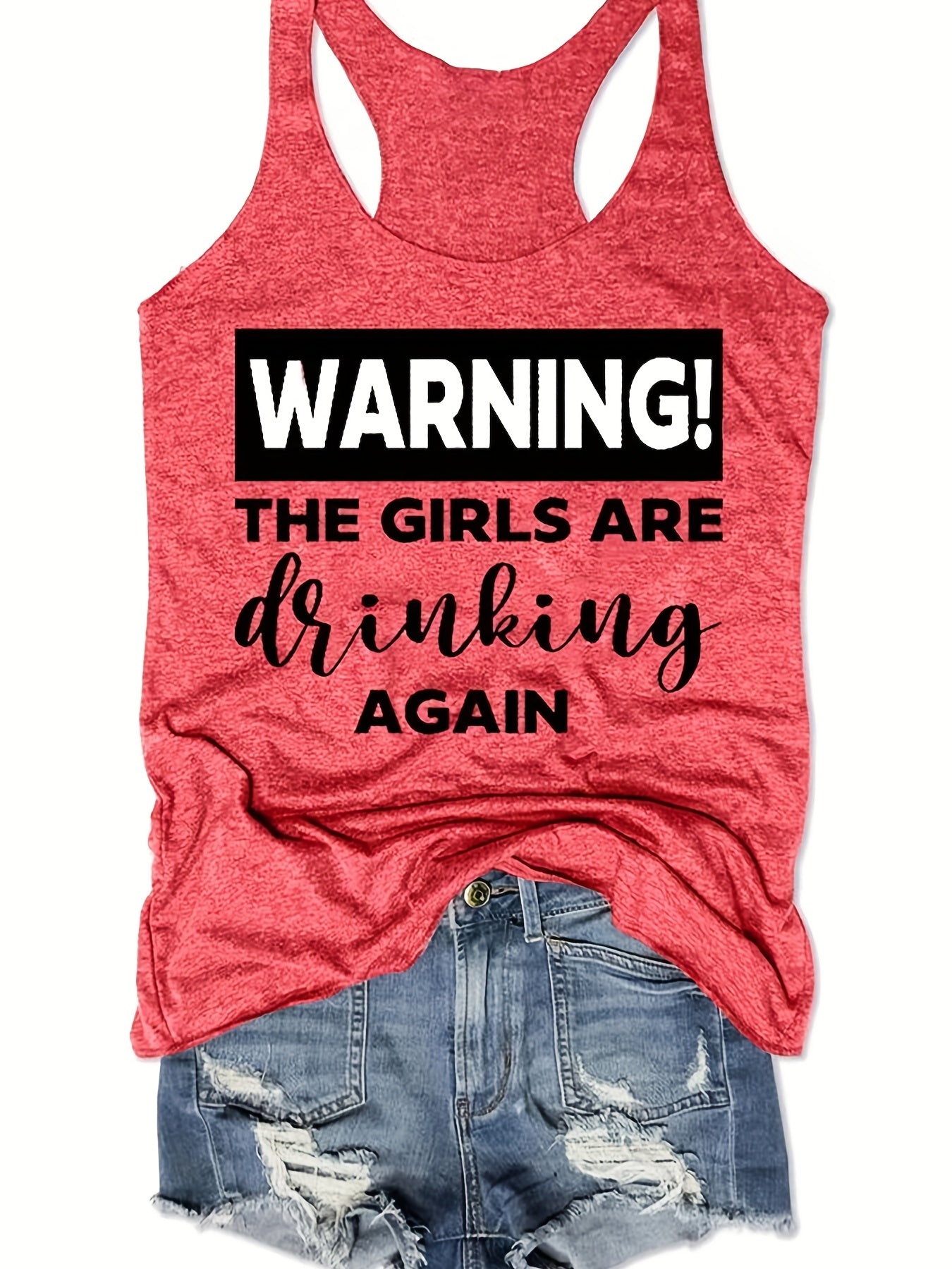 Letter Print Casual Tank Top For Women Girls Summer Crew Neck