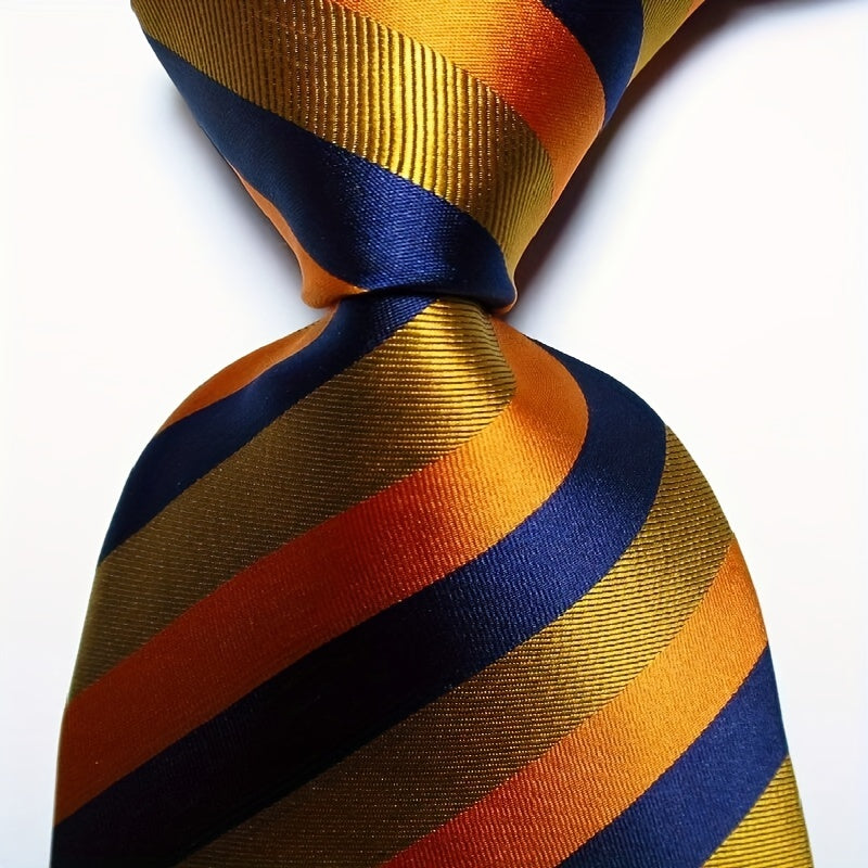 Striped Plaid Tie Men's Necktie Set Green Red Orange JACQUARD WOVEN