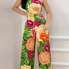 Floral One Shoulder Jumpsuit Summer Women's Clothing