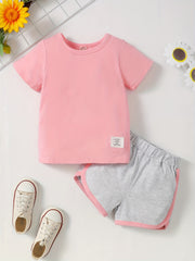 2pcs Toddler Girls Cotton T Shirts Top & Tie Dye Contrast Shorts Set