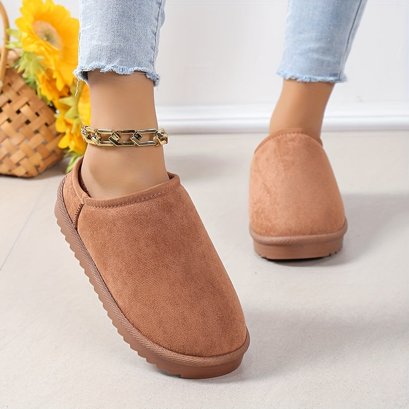 Women's Plush Inner Warm Half Slippers Non-slip Slip On Shoes