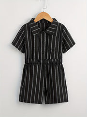 Kids Stripes Short Sleeve Romper Jumpsuit