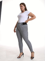 Houndstooth Pattern Double Breasted Skinny Pants - Plus Size