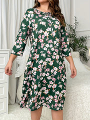 Nightdress Women's Floral Print Three Quarter Sleeve