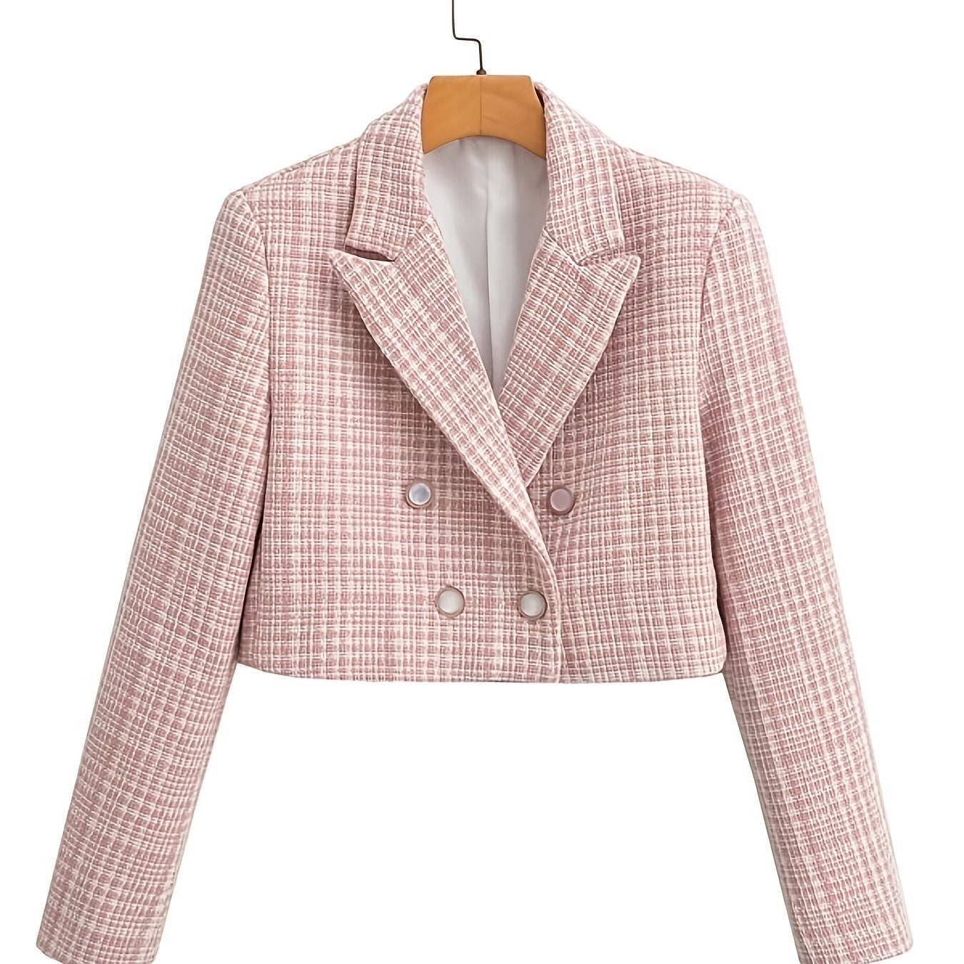 Gingham Crop Blazer V neck Long Sleeve