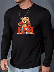 Teddy Bear Boxer Pattern Print Men's Long Sleeve T-Shirt
