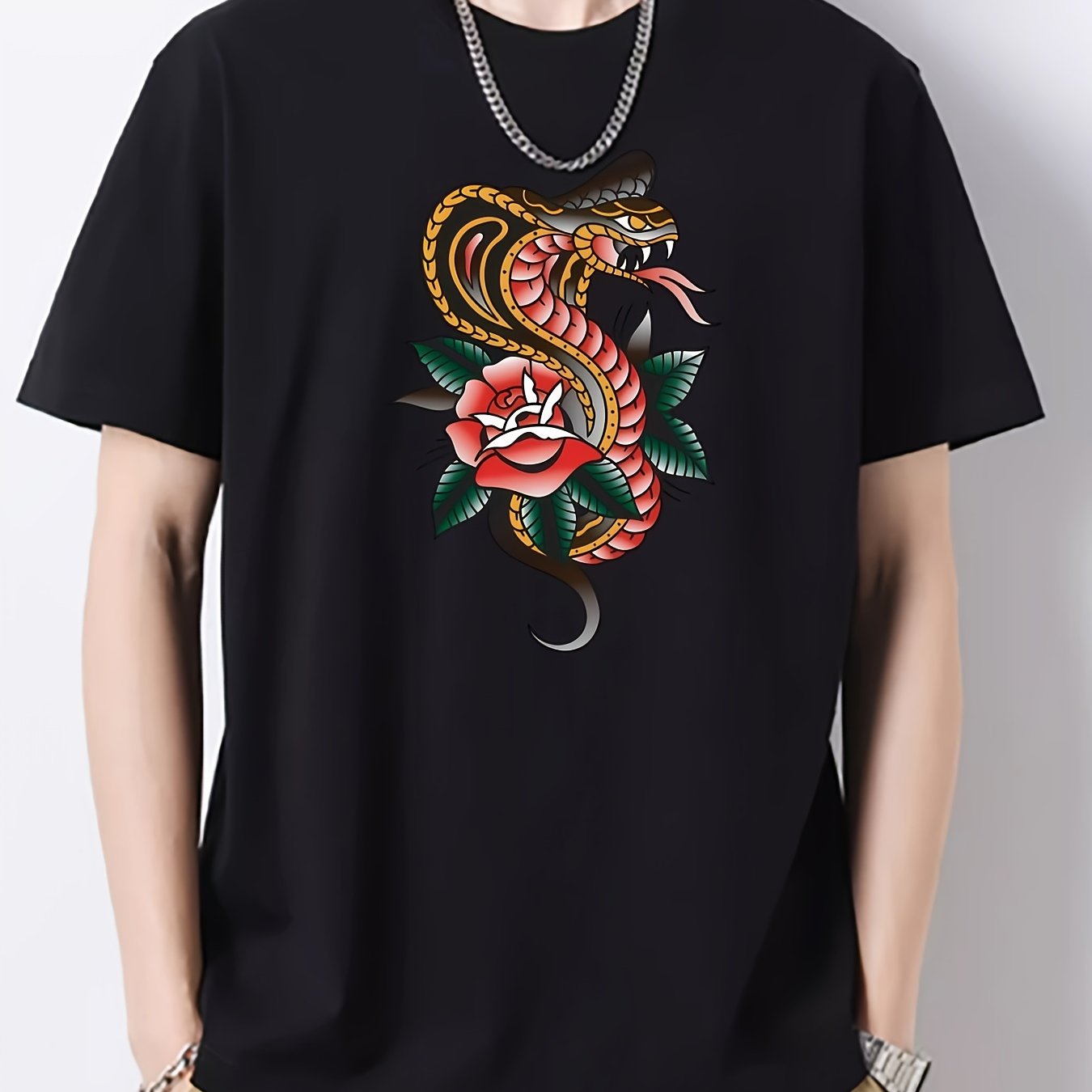 Men's Dragon Flower Pattern Vintage T-Shirt