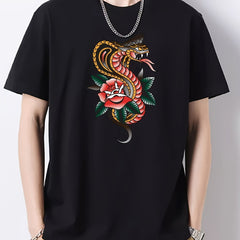 Men's Dragon Flower Pattern Vintage T-Shirt