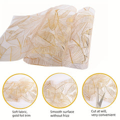 Golden Leaf Organza Metallic Table Runner for Home Kitchen Table Decoration