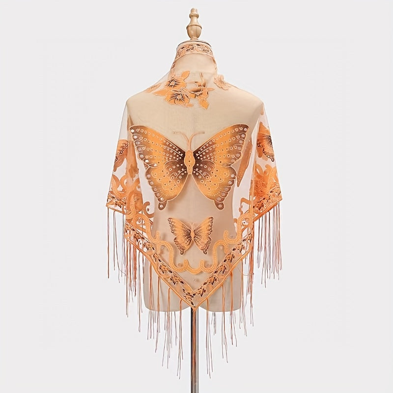 Butterfly Lace Triangle Fringe Trim Scarf Shawl Wrap