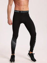 Men's Skinny Fit Letter Print Elastic Leggings for Running Trekking Walking