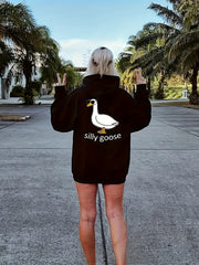 Silly Goose Print Zip Up Hoodie Long Sleeve Sweatshirt