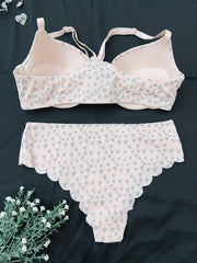 Heart Print Push Up Bra & Panties Lingerie Set