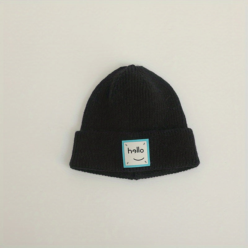 Kids Winter Knit Hat with Smiling Face, Holiday Vacation
