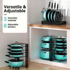 Heavy Duty Pots Pans Organizer Rack Under Cabinet 8 Tier Adjustable Height