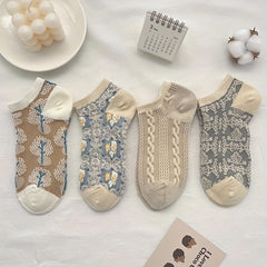 4 Pairs Floral Pattern Socks Low Cut Ankle Socks Women's Stocki