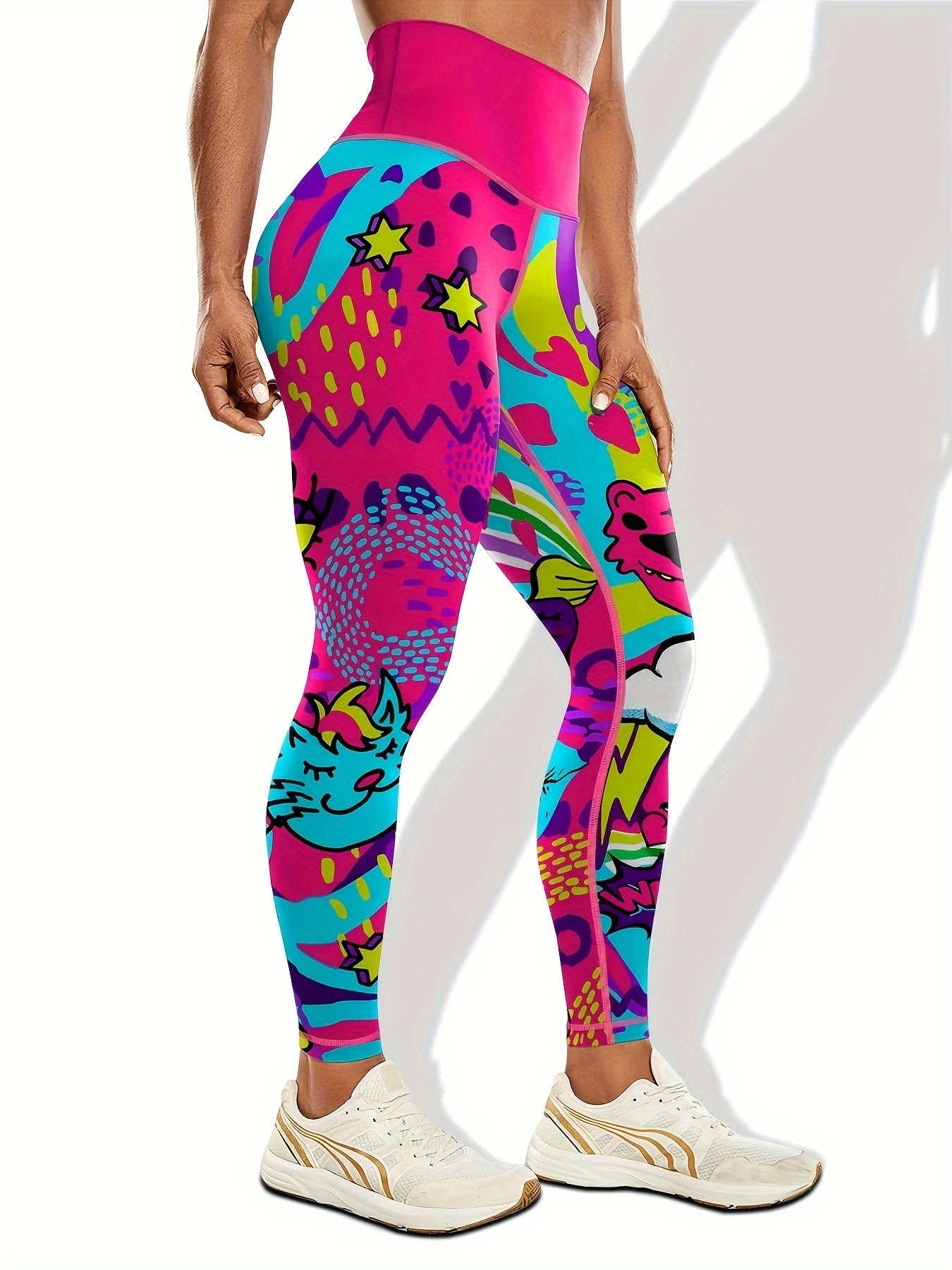 Graffiti Print Yoga Pants Tummy Control Sports Trouser