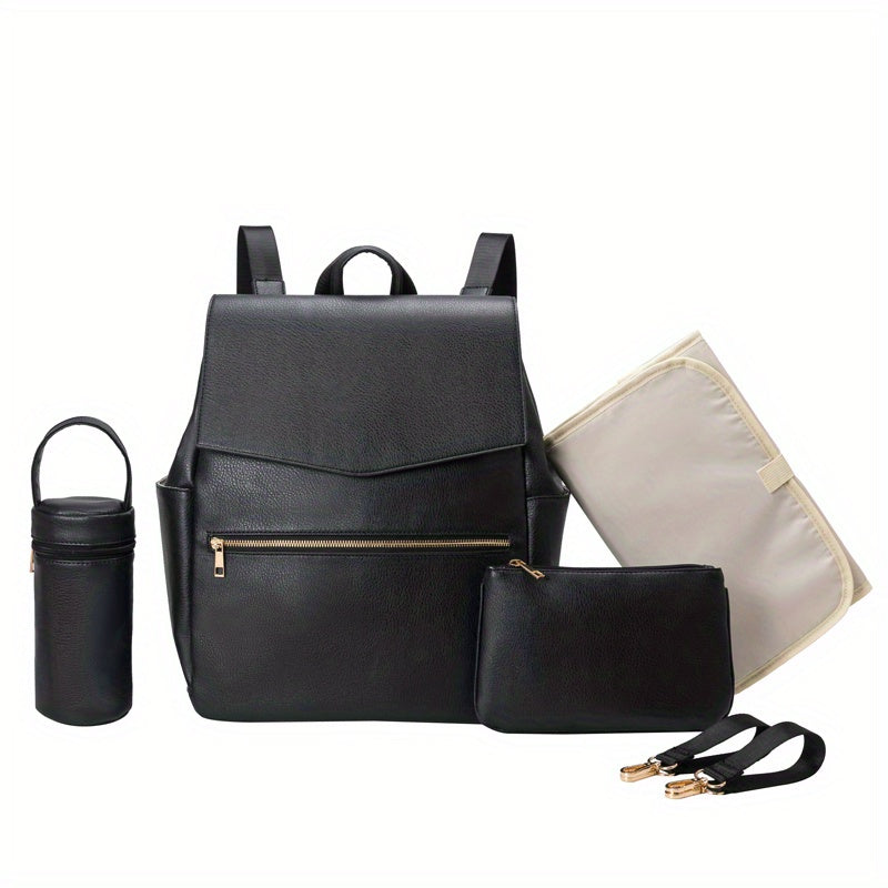 Stylish Vegan Leather Baby Bag Mommy Backpack Classic Baby Diaper Bag