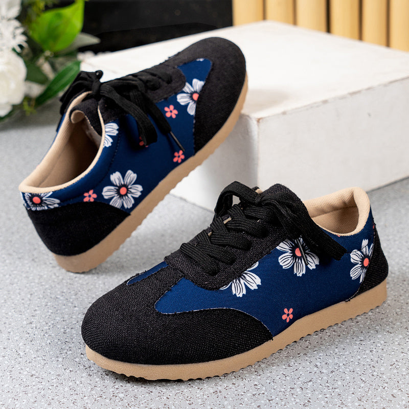 Women's Floral Pattern Lace Up Sneakers Lightweight Walking Shoes