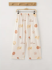 Floral Print Pajamas Set Short Sleeve Crew Neck Top & Crop Pants