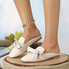 Women's Bowknot Mules Closed Toe Flat Shoes