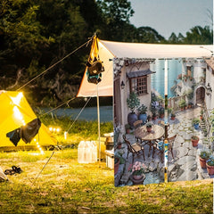 2pcs Lakeside Courtyard Curtains Tapestry for Outdoor Home Decor