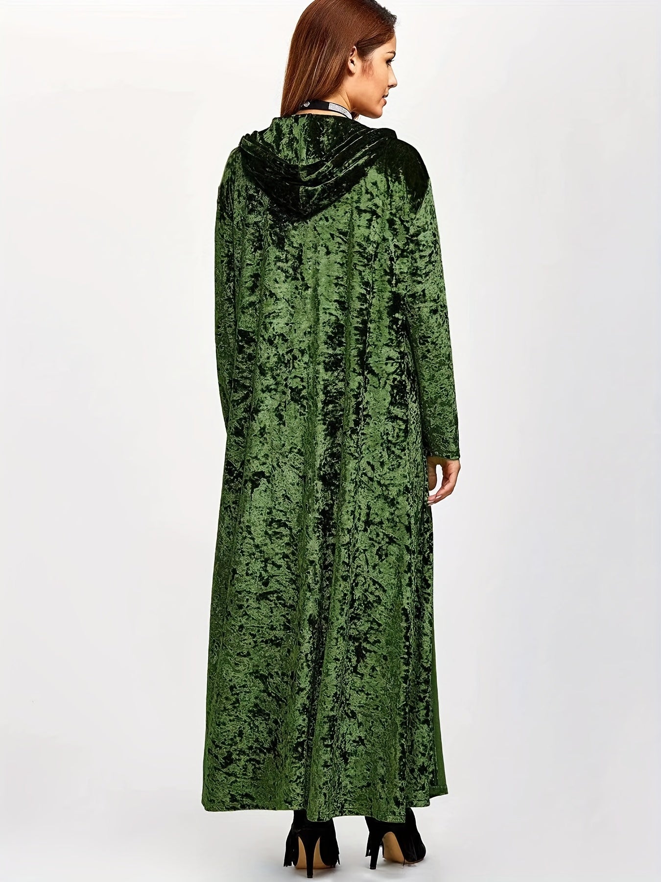 Solid Velvet Long Sleeve Open Front Hoodie
