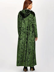 Solid Velvet Long Sleeve Open Front Hoodie