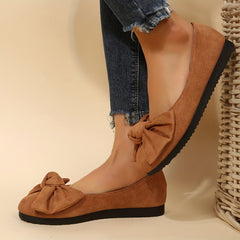 Women's Bow Tie Decor Flat Shoes Slip on Round Toe Lightweight Solid Casual Shoe