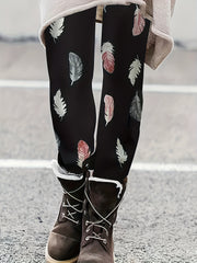 Feather Print High Rise Leggings