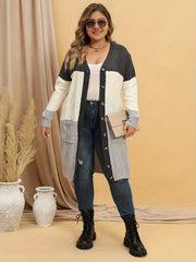 Colorblock Long Sleeve Button Up Cardigan
