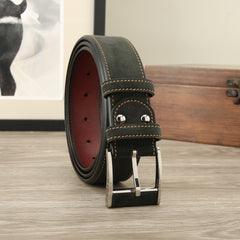 Men's Leather Suede Fabric Belt Pin Buckle 1.5in Wide