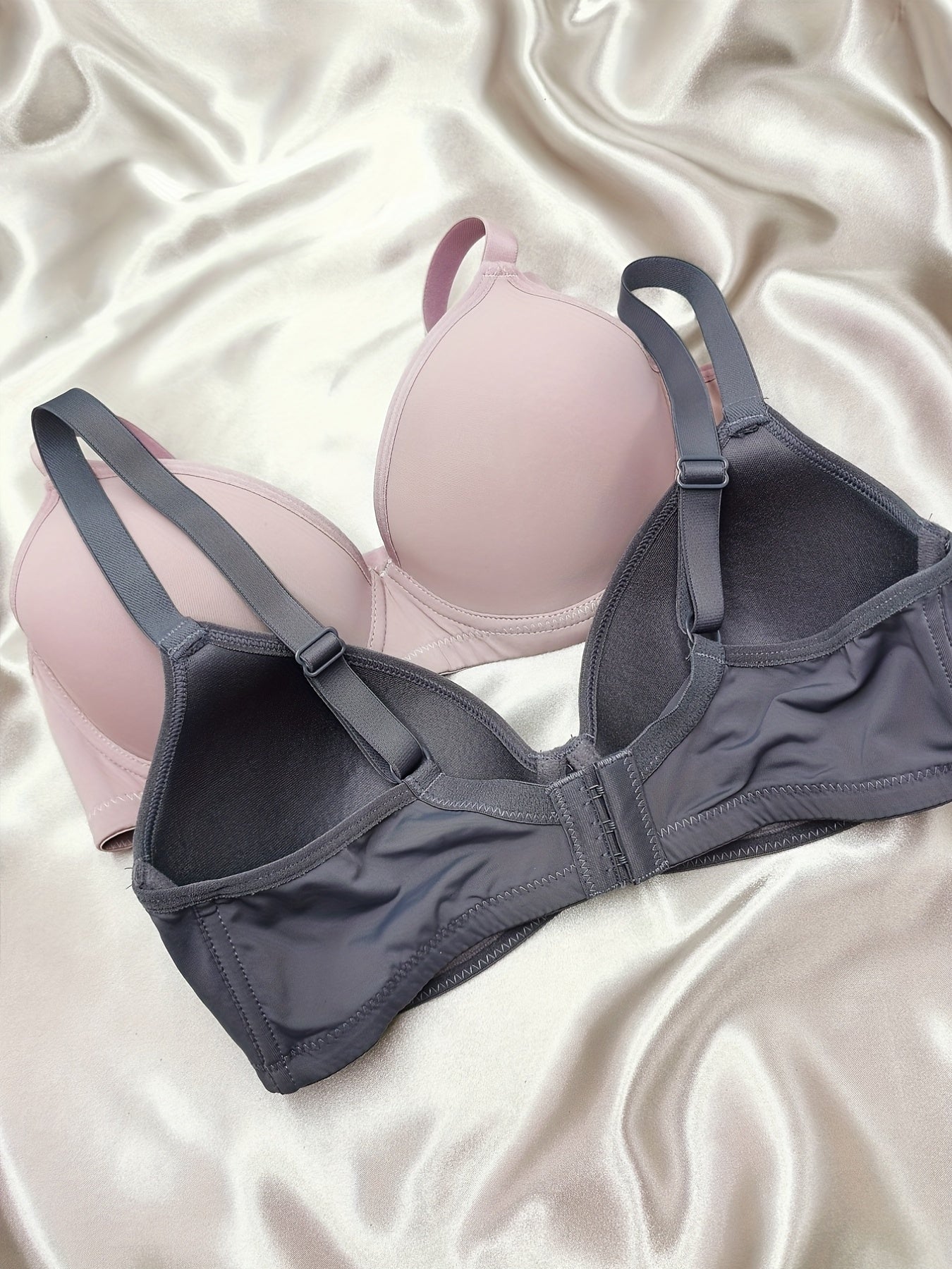 2 Pcs Solid Push Up Bras Comfortable & Breathable T shirt Bra Women's Lingerie