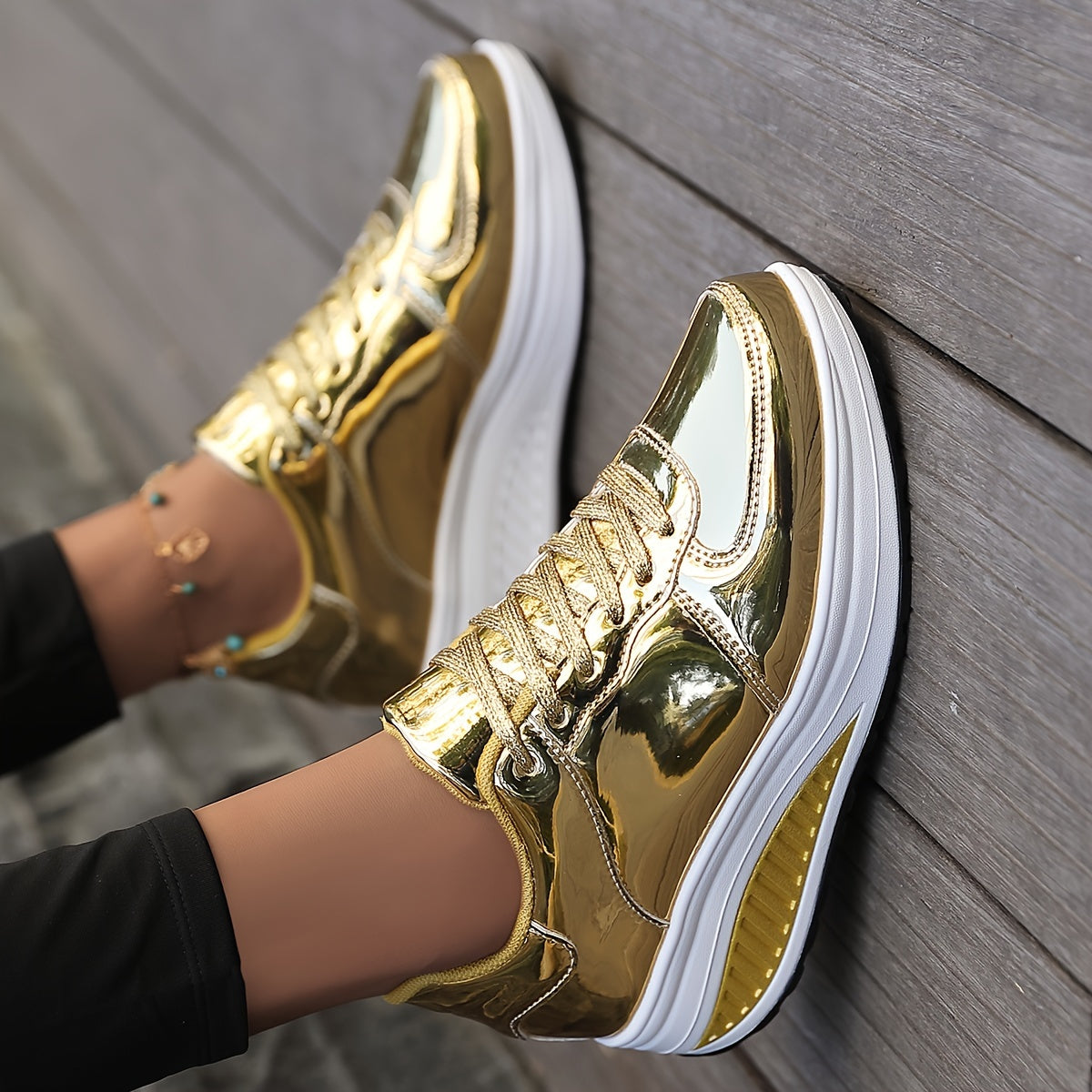 Women's Metallic Wedge Sneakers Platform Shoes Height Increased