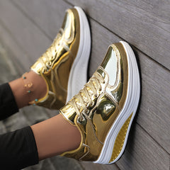 Women's Metallic Wedge Sneakers Platform Shoes Height Increased