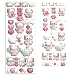 3 Sheets Love Cat Stickers 3D Cartoon Decals Album Water Cup Notebook Stickers