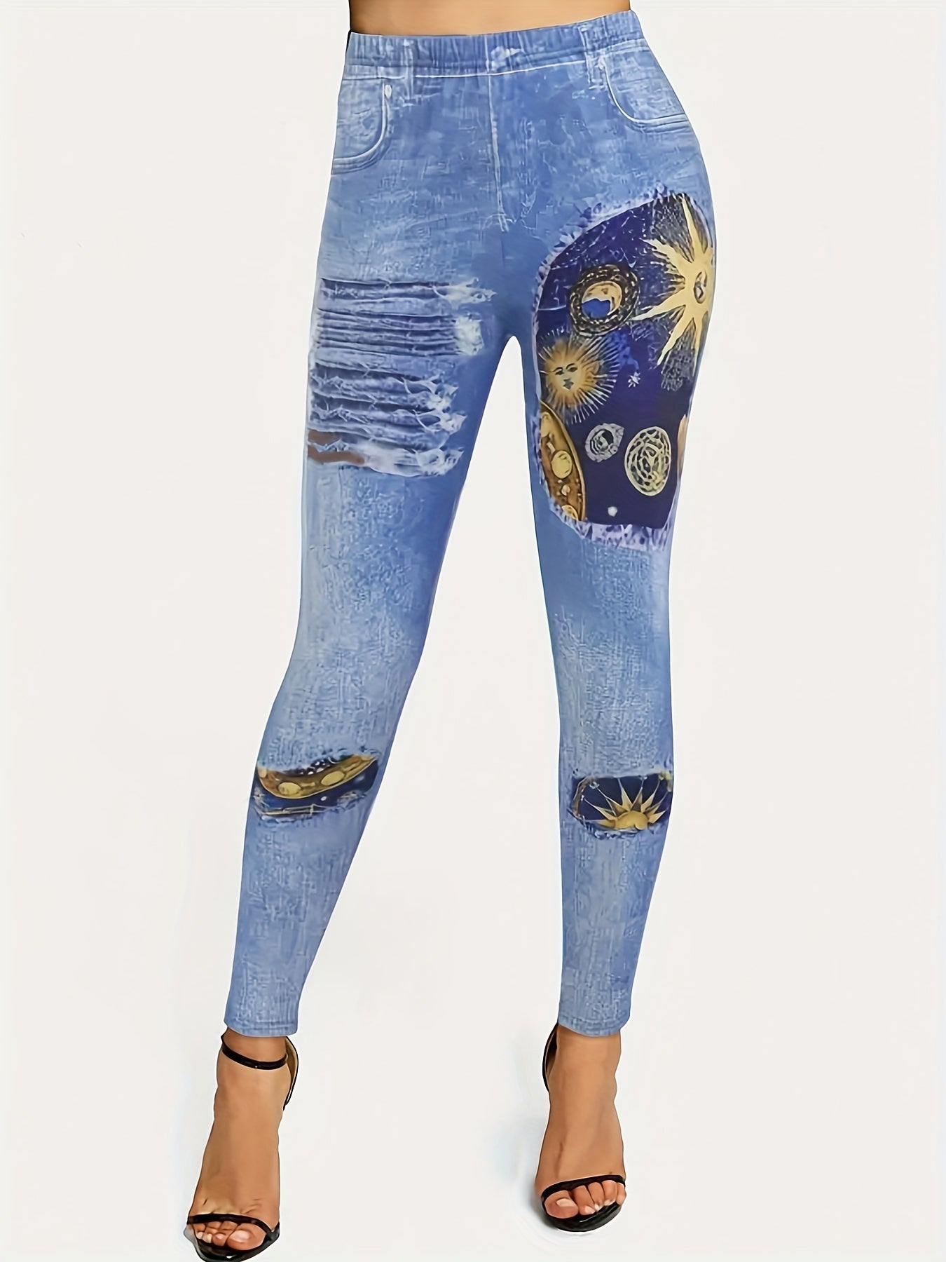 Sun & Moon Denim Print Leggings